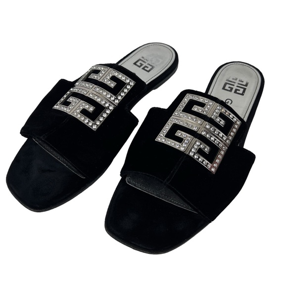 Givenchy Crystal Plaque 4G Slide Velvet Sandald - Picture 1 of 6